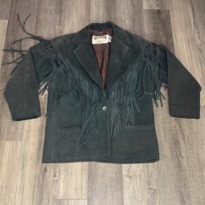 Womens Vintage Schott NYC Western Fringed Suede Leather Jacket Size 8